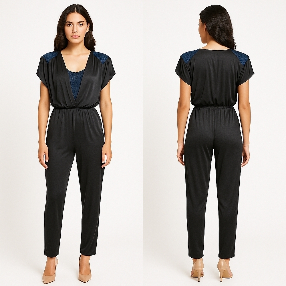 Vintage Stash Glam 70’s Disco Metallic Shimmer Jumpsuit – Sleeveless, Size M/L